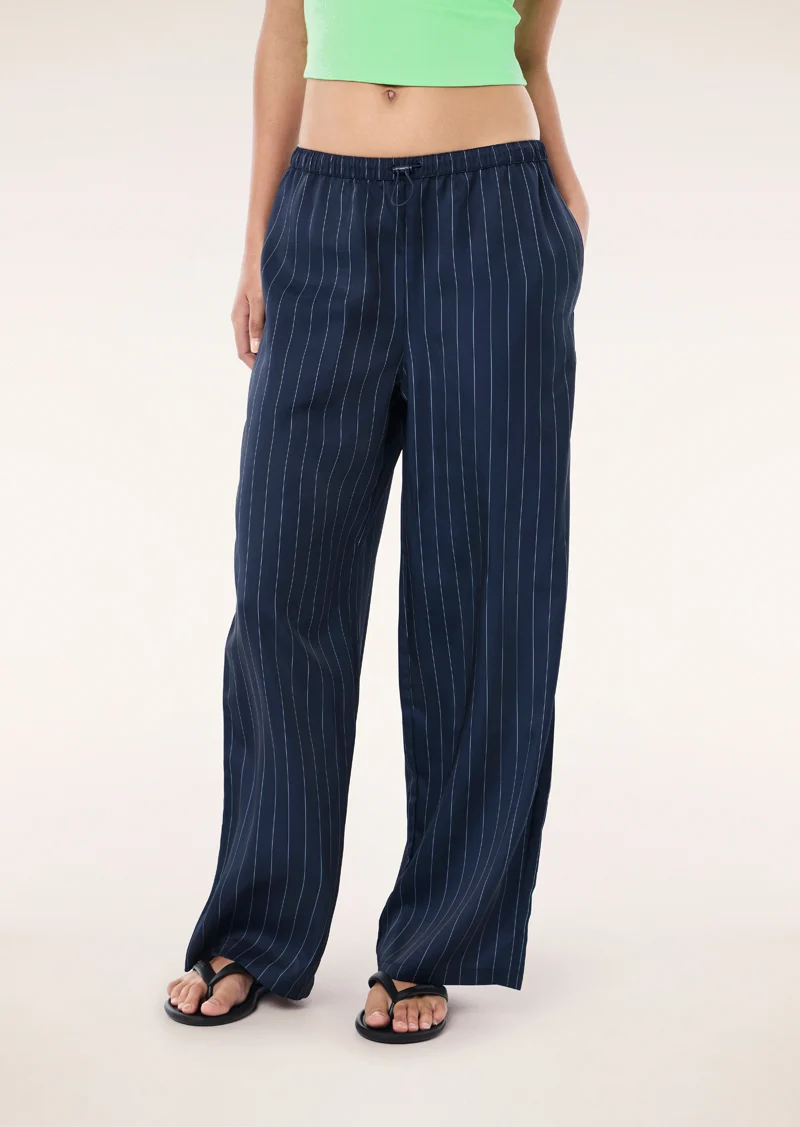 Balance satin pant in dark navy pinstripe - Image 2