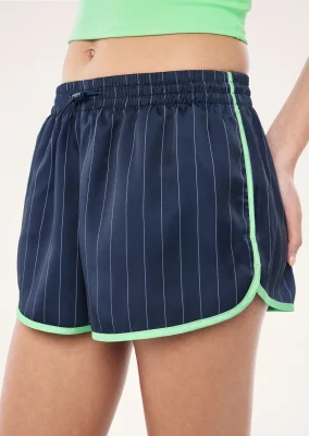 Balance satin short in dark navy pinstripe