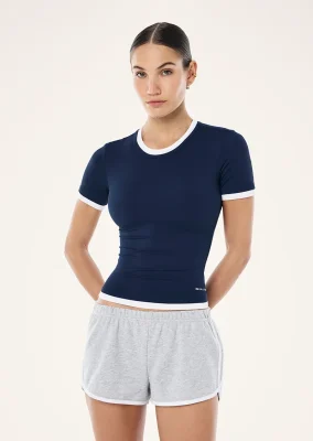 Foundation layer short sleeve tee in dark navy & white