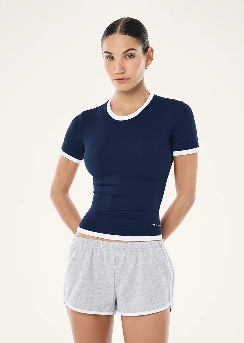 Foundation layer short sleeve tee in dark navy & white