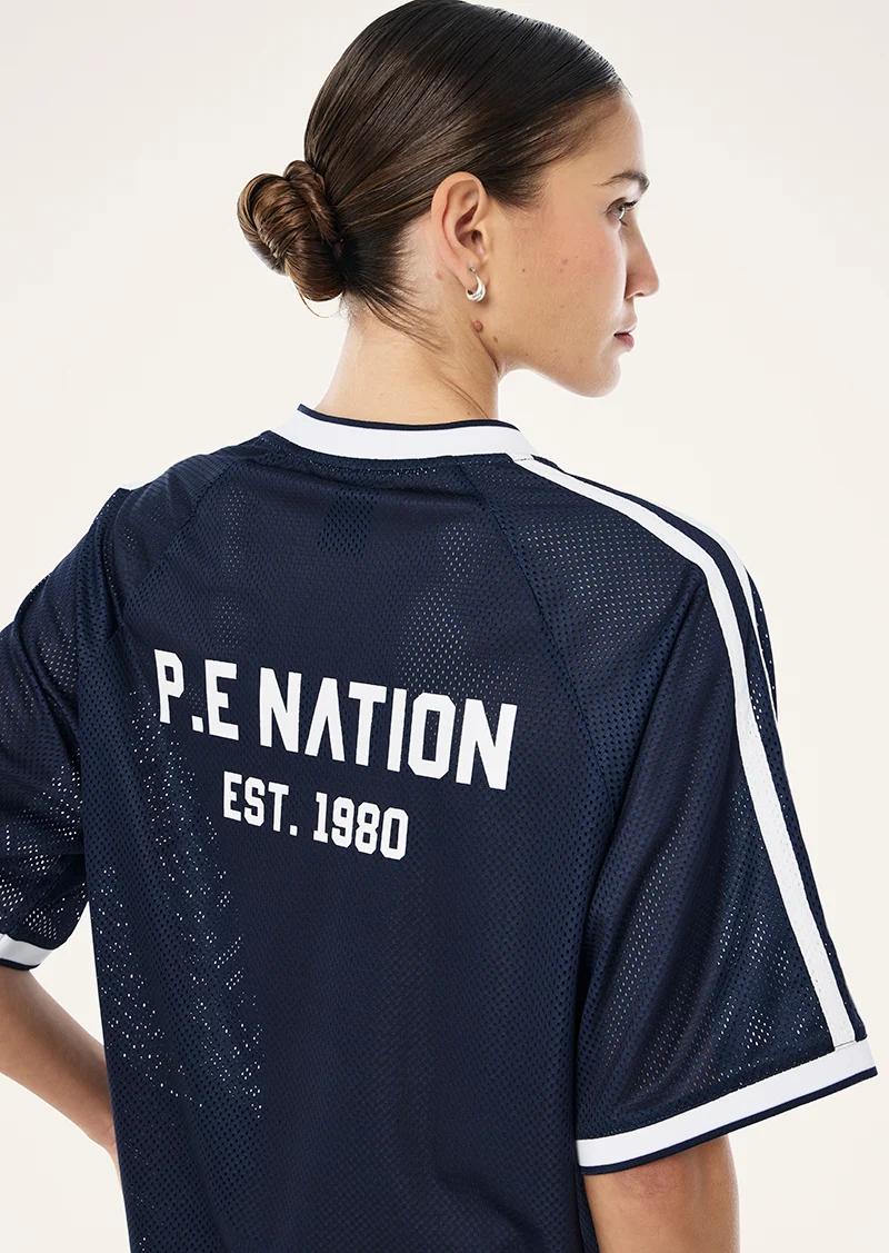 Phantom mesh jersey tee in dark navy & white - Image 2