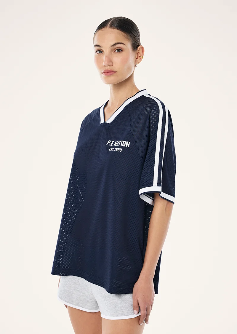 Phantom mesh jersey tee in dark navy & white - Image 3