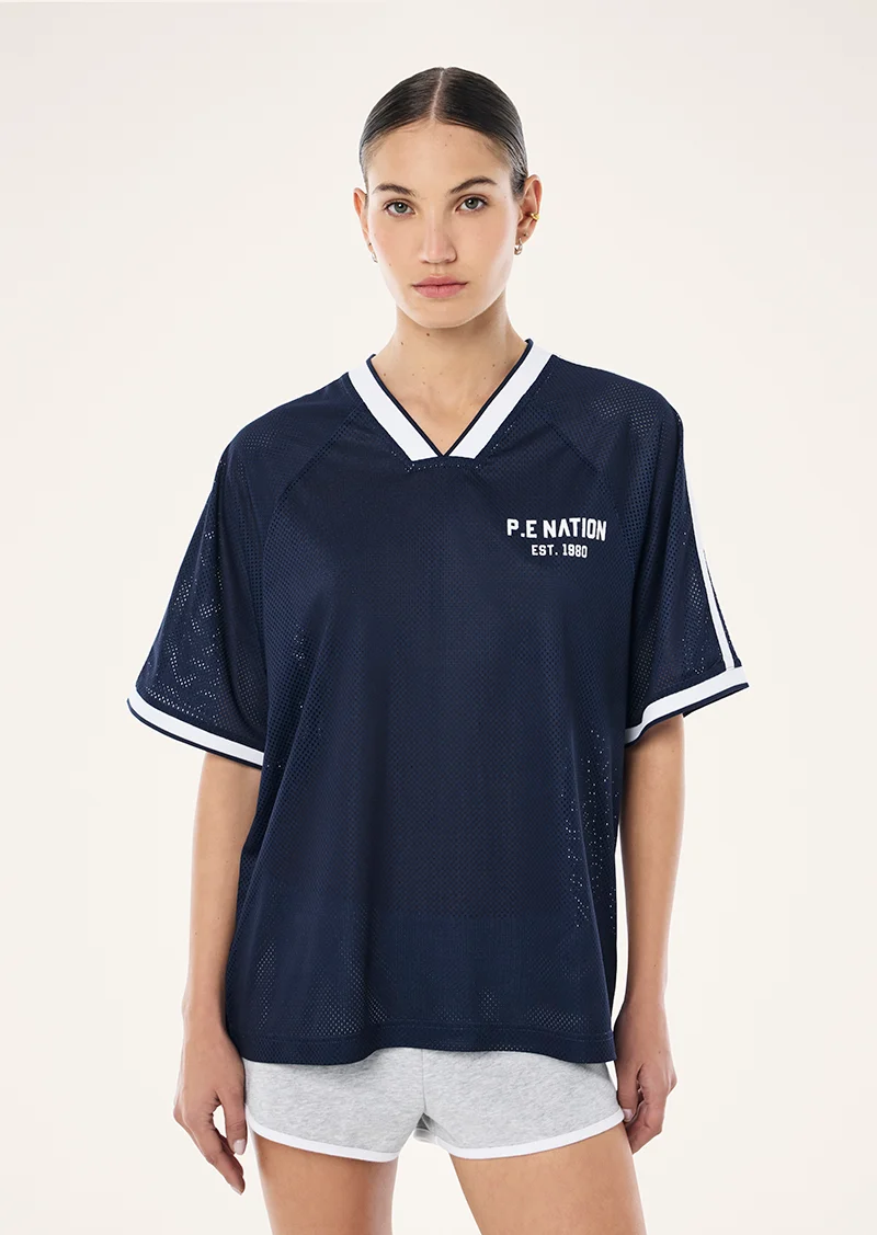 Phantom mesh jersey tee in dark navy & white - Image 4