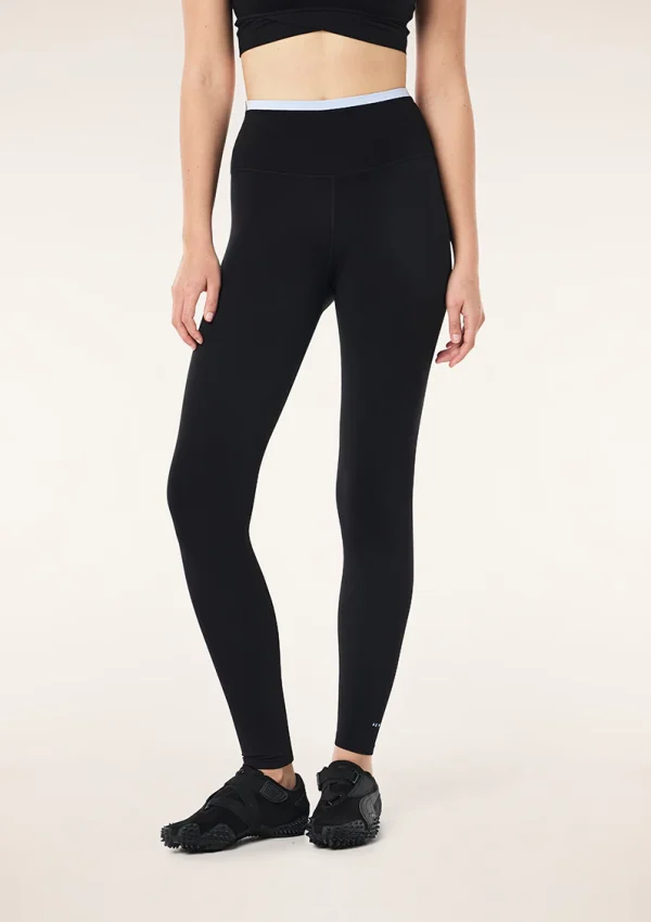 Vita full length legging in black & heather blue 1